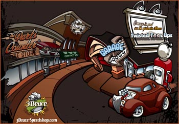 3deuces hotrod art cartooning services speedshop website